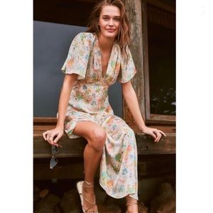 Topshop Willow Floral Print Angel Sleeve Dress